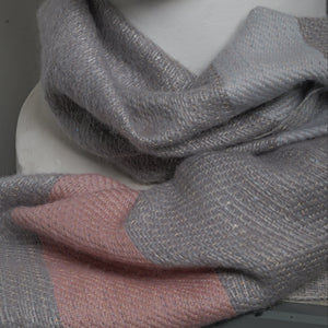 Mohair linen scarf, 70x200 cm, gray with pink
