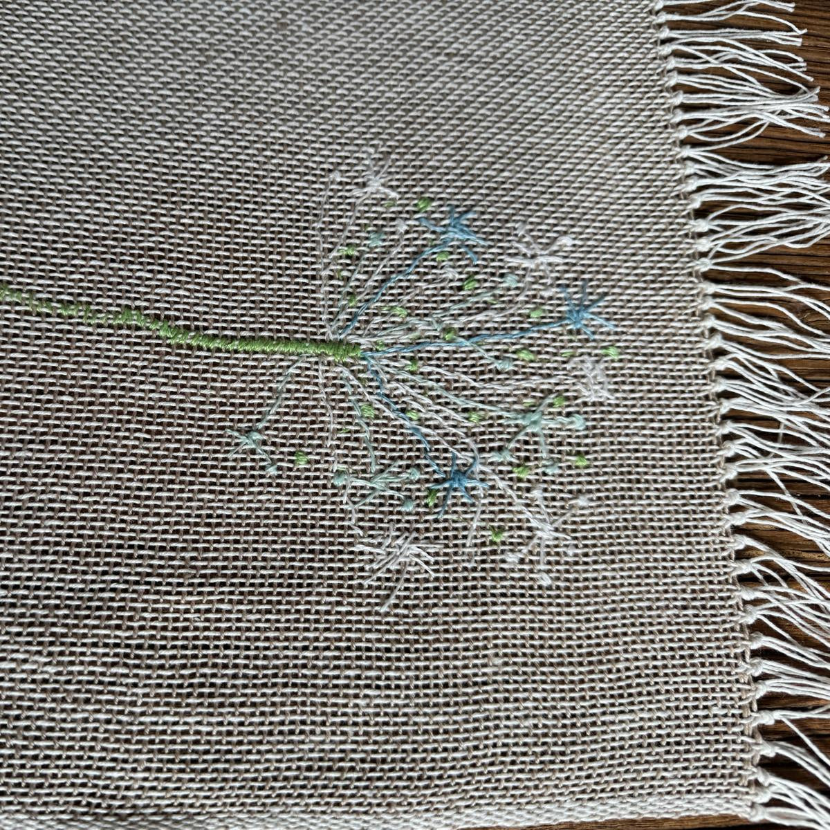 Linen napkin beige with dandelion fluf 56x56 cm