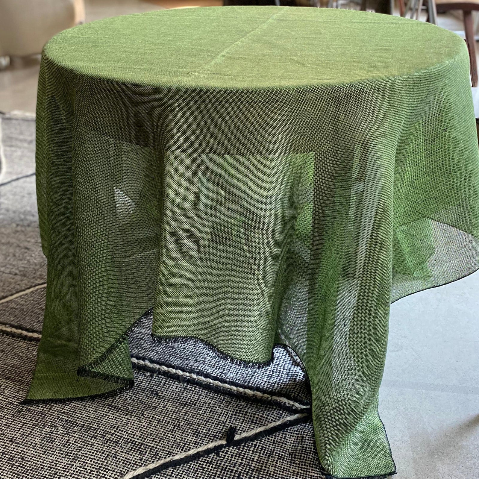 Linen tablecloth TR Black+SPGreen+zigs 180x230 cm