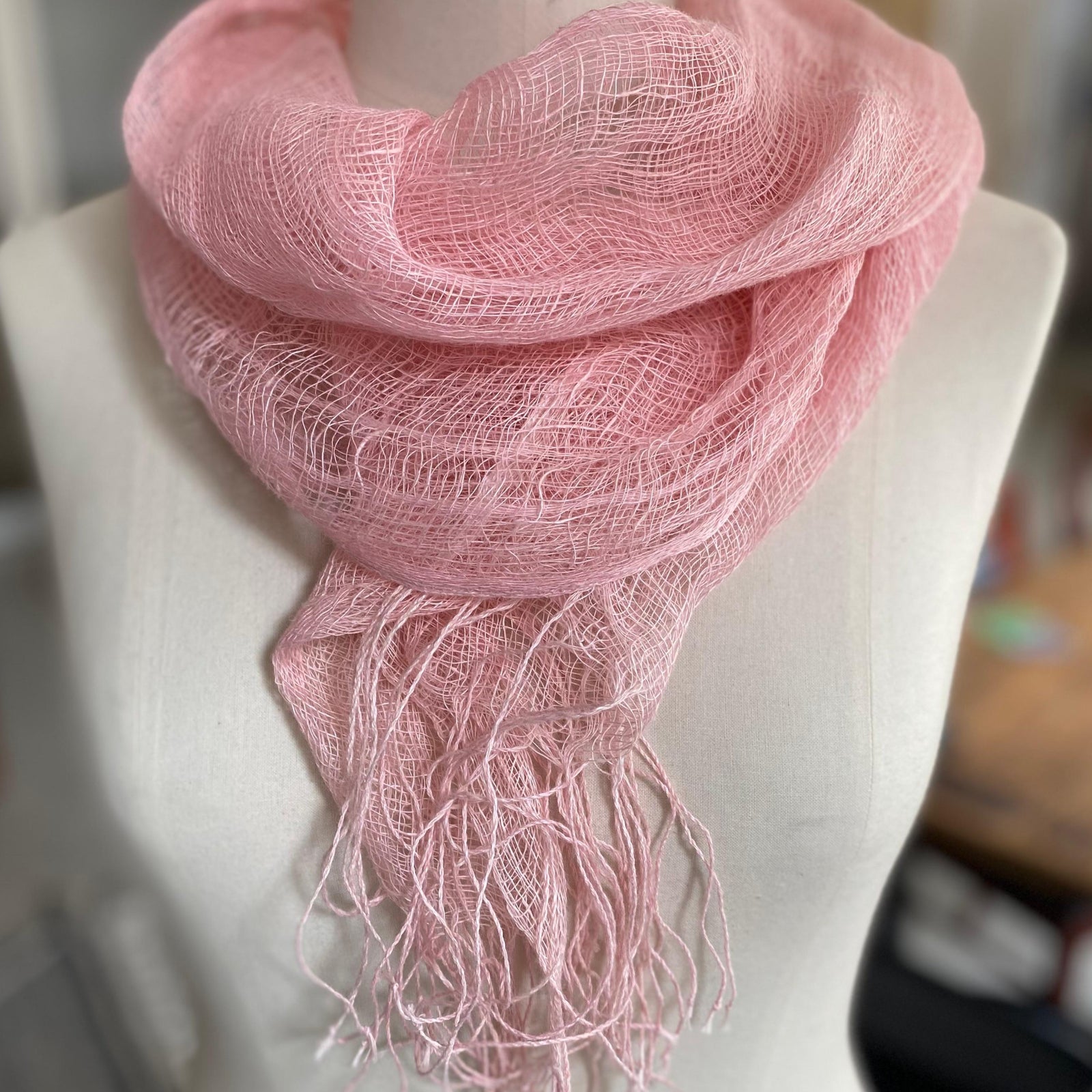 Linen scarf Tinita Reta M2P rosa+rosa+LTR 45x180