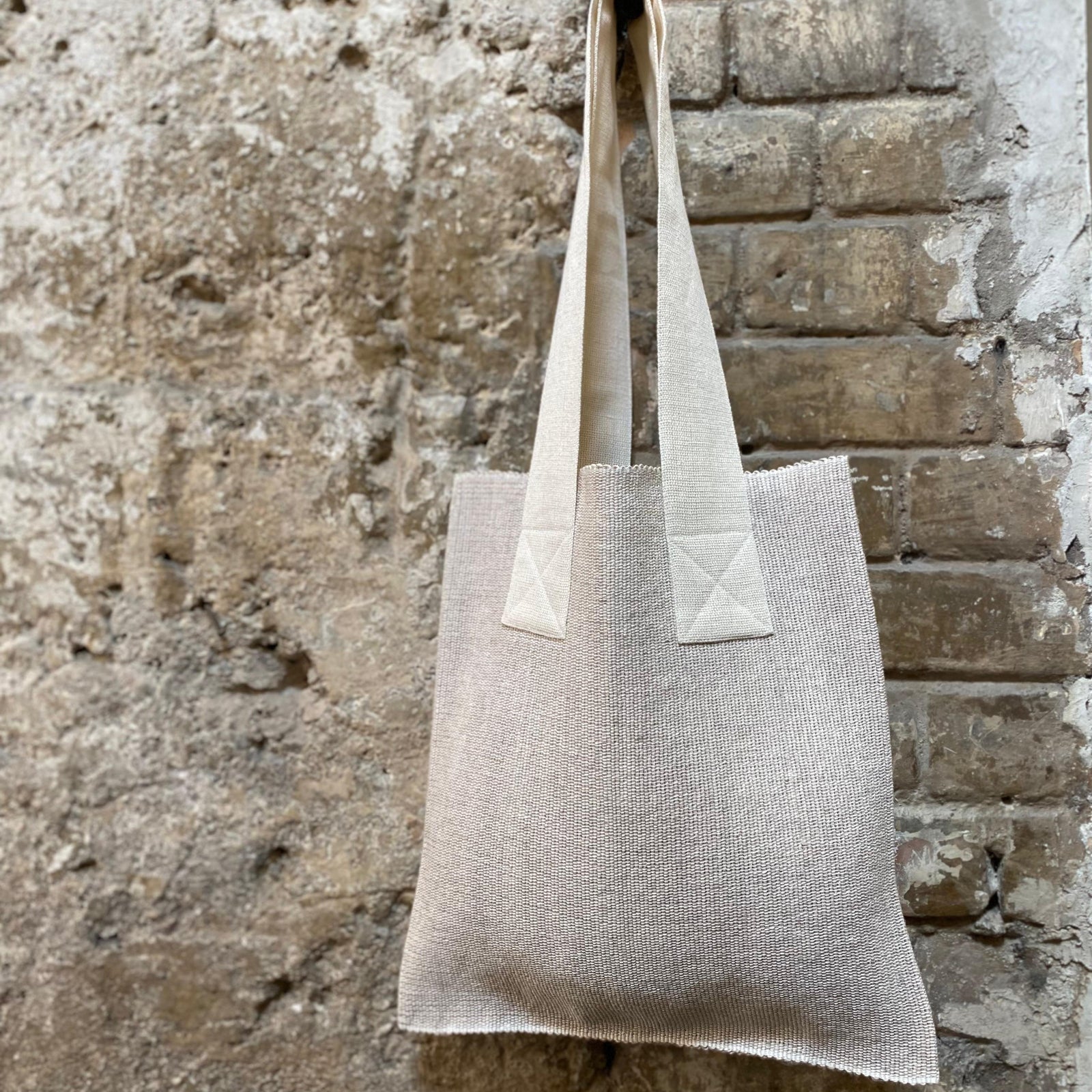 Linen shopper bag Primit in white 37x40 cm
