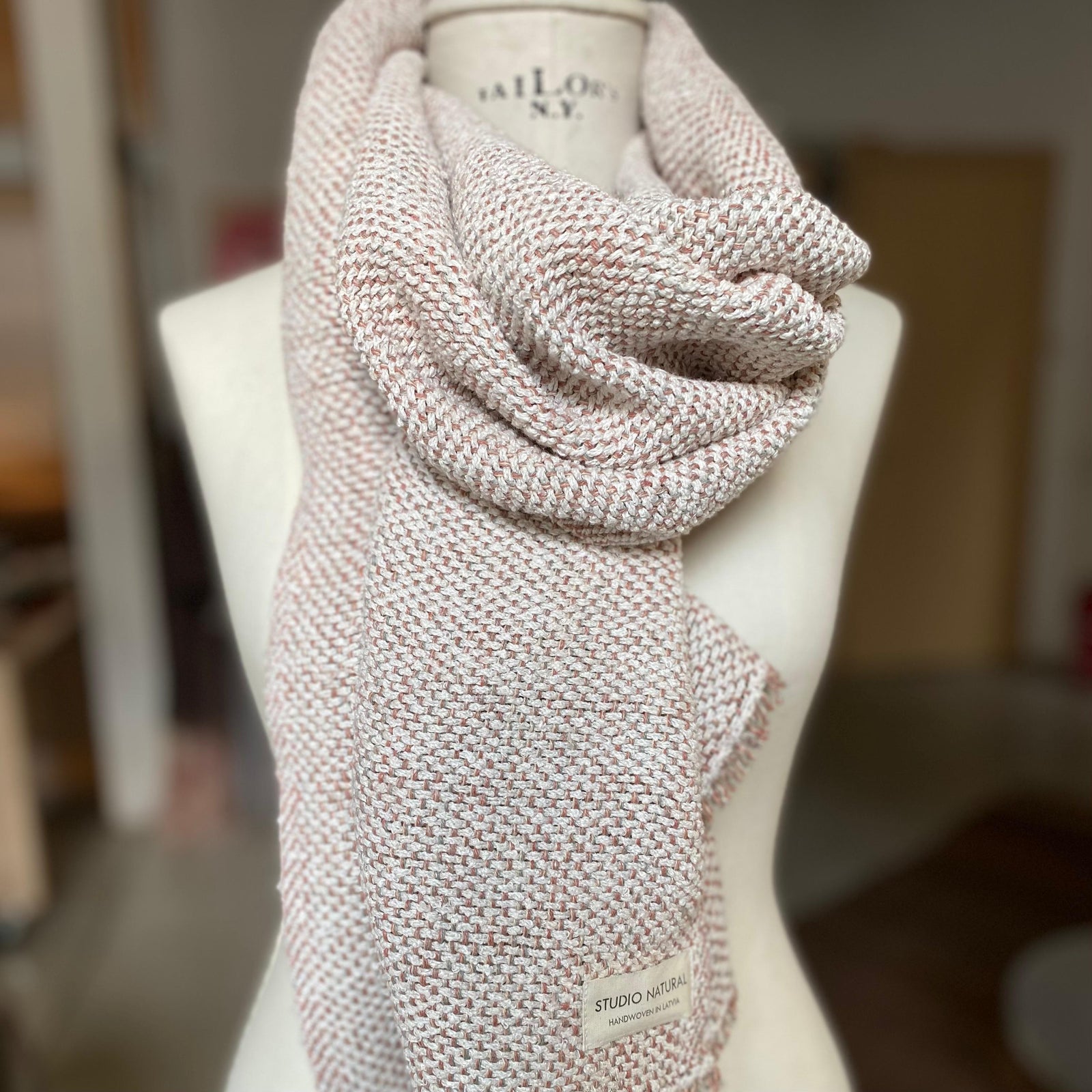 Linen boucle scarf Place in rust color 50x220