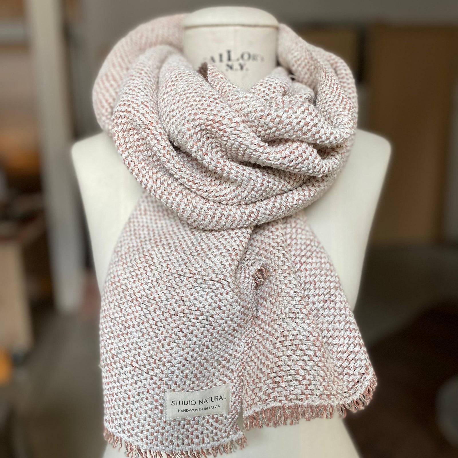 Linen boucle scarf Place in rust color 50x220