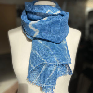 Linen scarf Waves in denim blue 45x170 cm