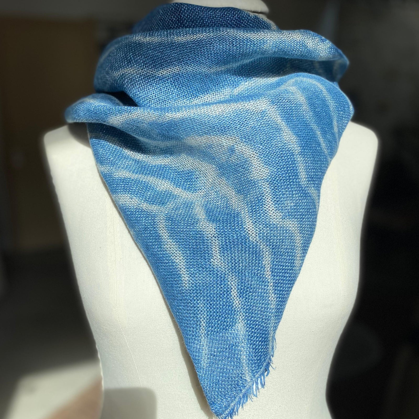 Linen scarf Waves in denim blue 45x170 cm