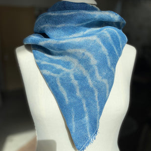Linen scarf Waves in denim blue 45x170 cm