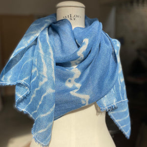 Linen scarf Waves in denim blue 45x170 cm