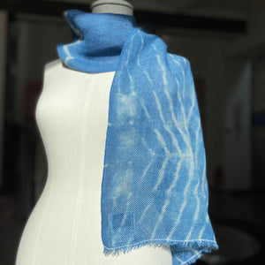 Linen scarf Waves in denim blue 45x170 cm
