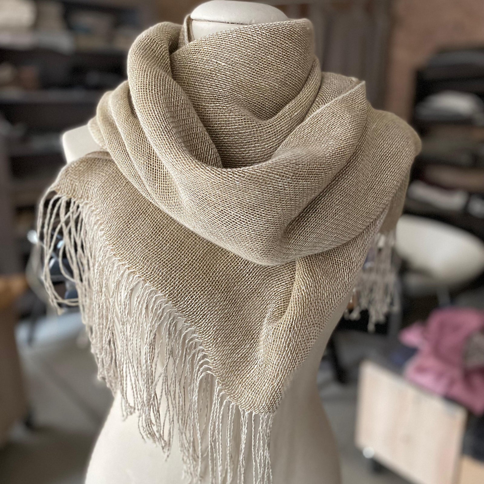 Linen scarf Dubl Dal Natural 70x220 cm