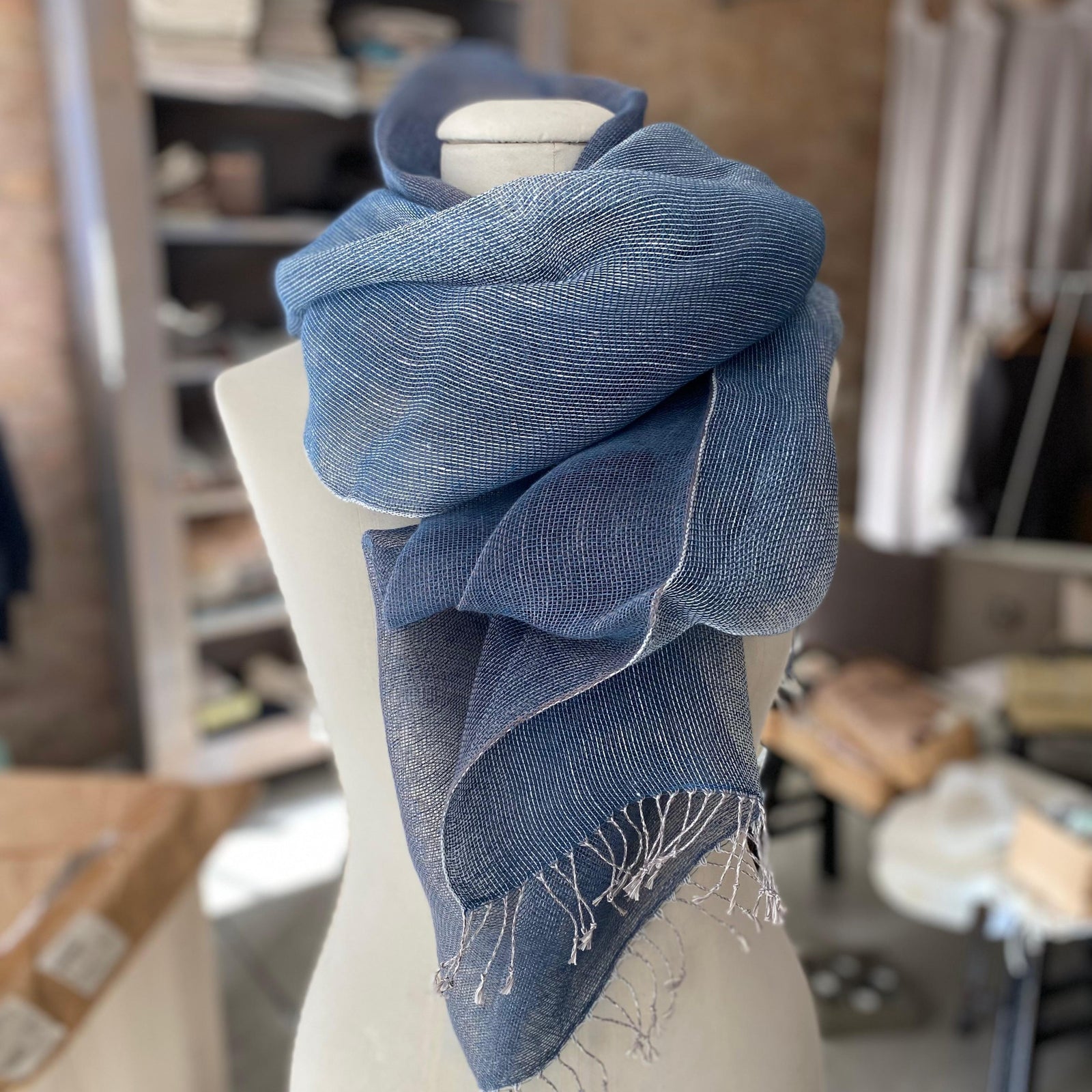 Double layer scarf in Blue 50x200 cm