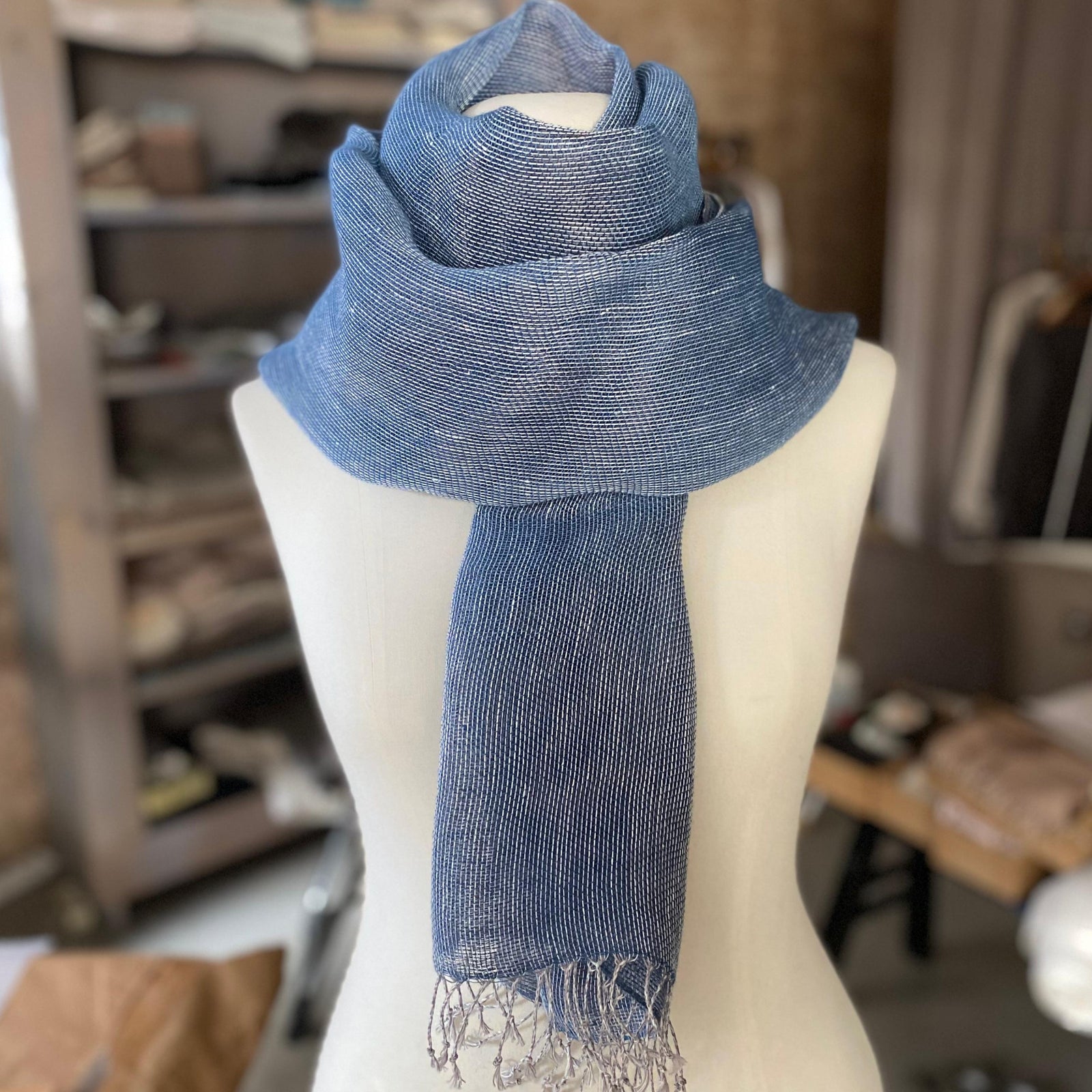 Double layer scarf in Blue 50x200 cm
