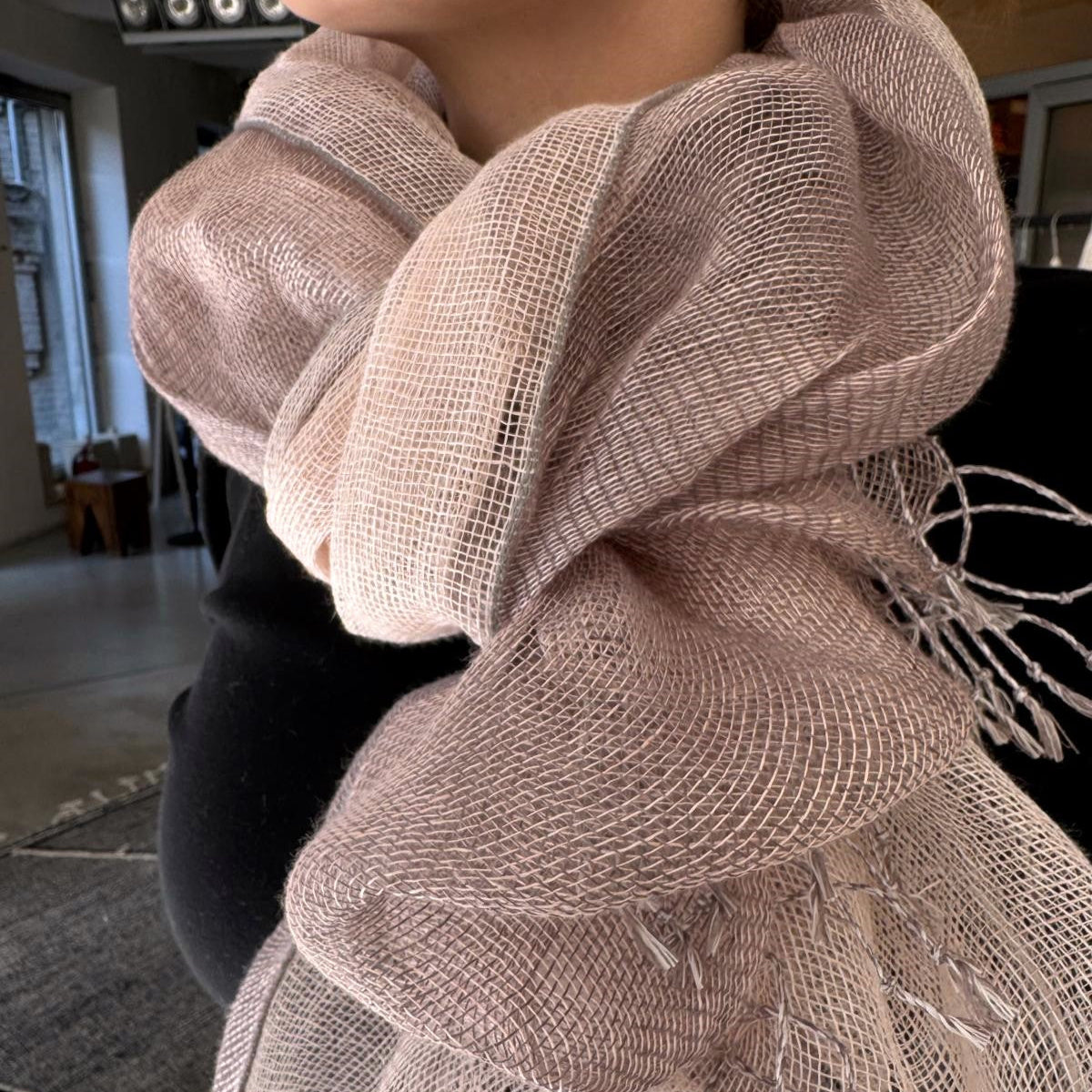 Double Layer Linen Scarf Tinita in pastel rose gray 50x200 cm