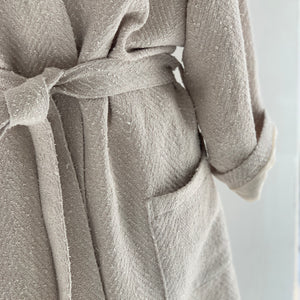 Boucle linen bathrobe in natural