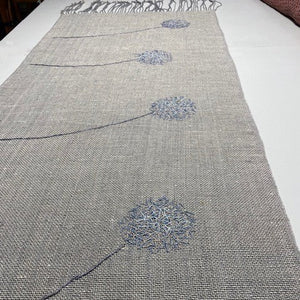 Linen table runner Anna Pienene 50x140cm with floral motif in natural grey