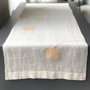 Linen table runner Anna in white with embroidered flowers 50x150cm