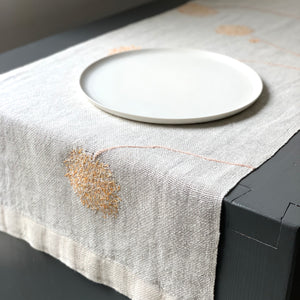 Linen table runner Anna in white with embroidered flowers 50x150cm