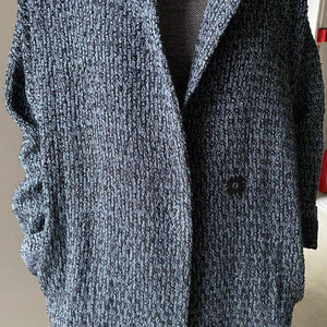 Oversized hand woven boucle linen coat in blue and black