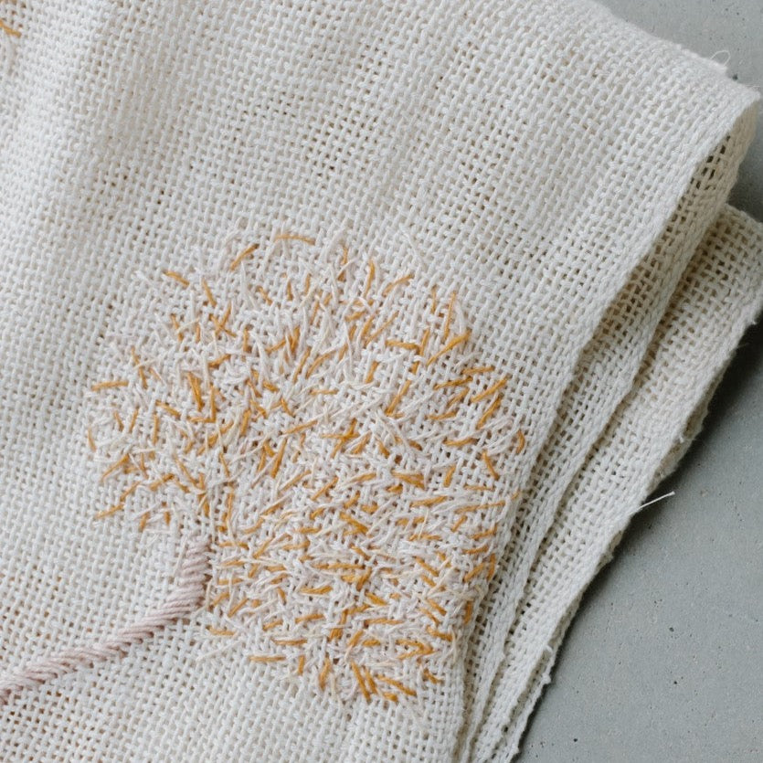 Linen table runner Anna in white with embroidered flowers 50x150cm