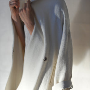 Hand woven Jacquard linen coat with silk lining in white