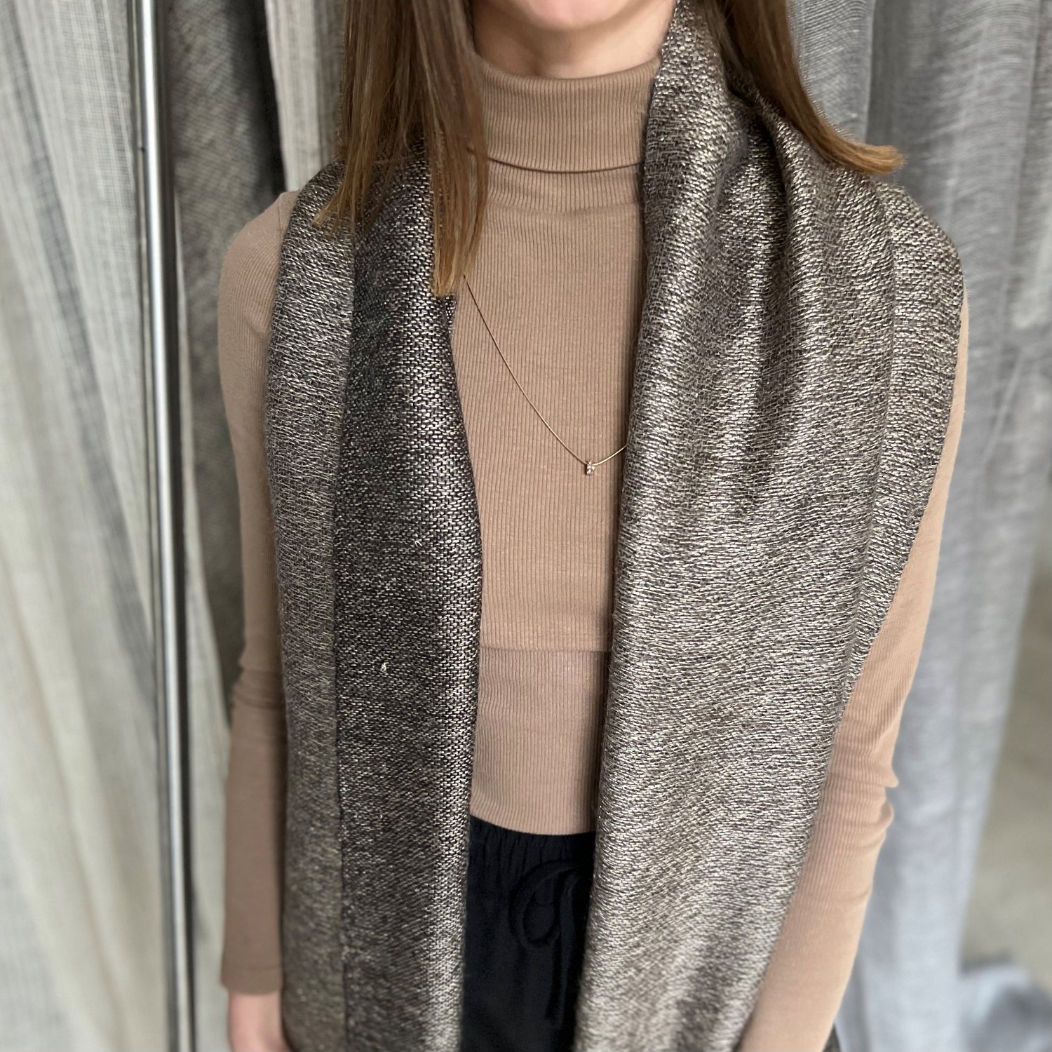 Double cashmere scarf 36x180cm in metallic brown