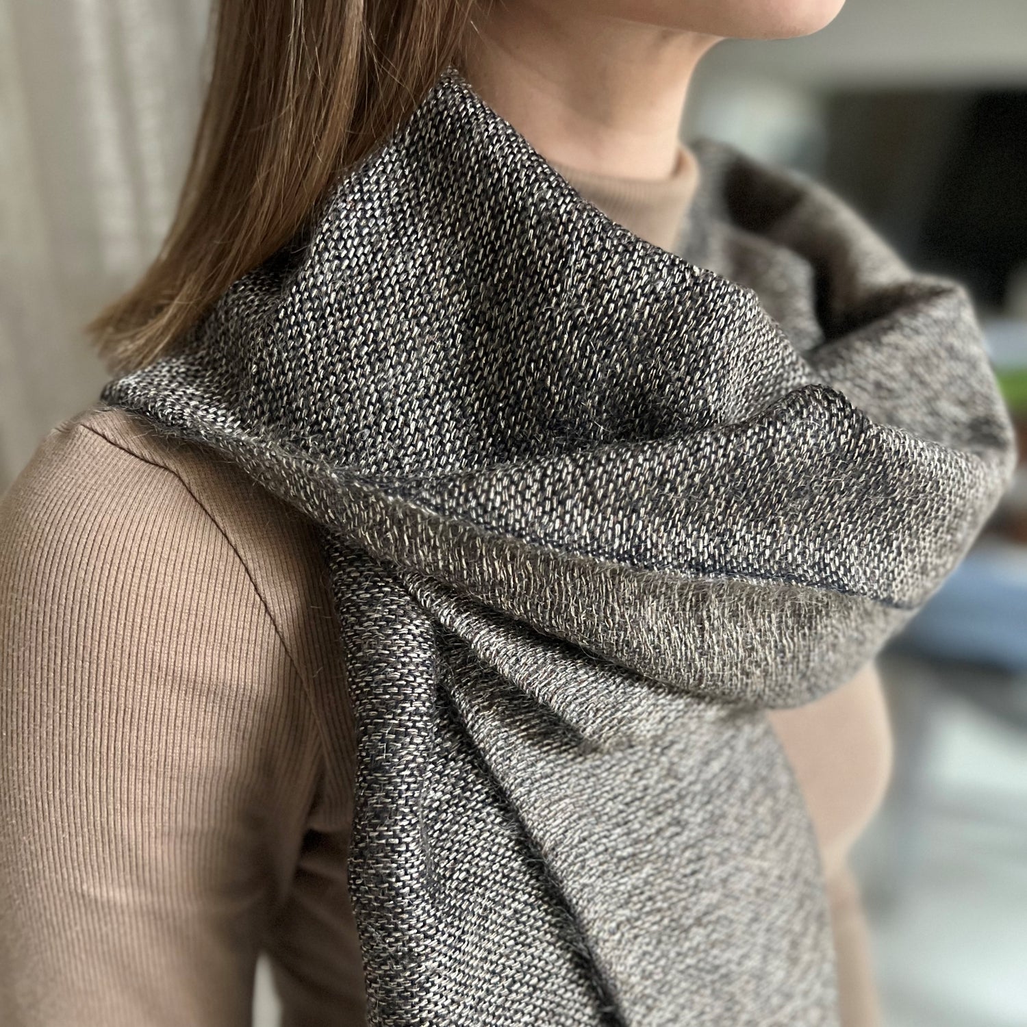 Double cashmere scarf 36x180cm in metallic brown
