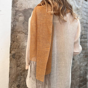 Handwoven Linen scarf Transparent in orange 60x210 cm