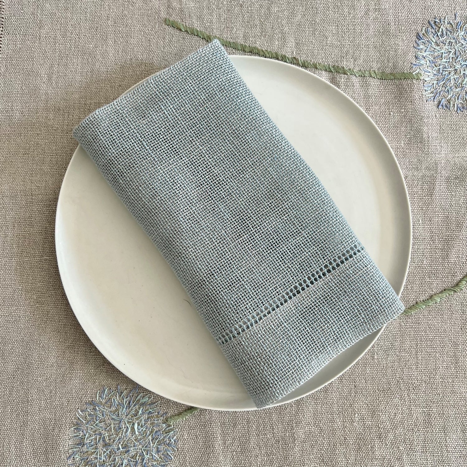 Handwoven Linen napkin Transparent in light blue gray color 50x50cm