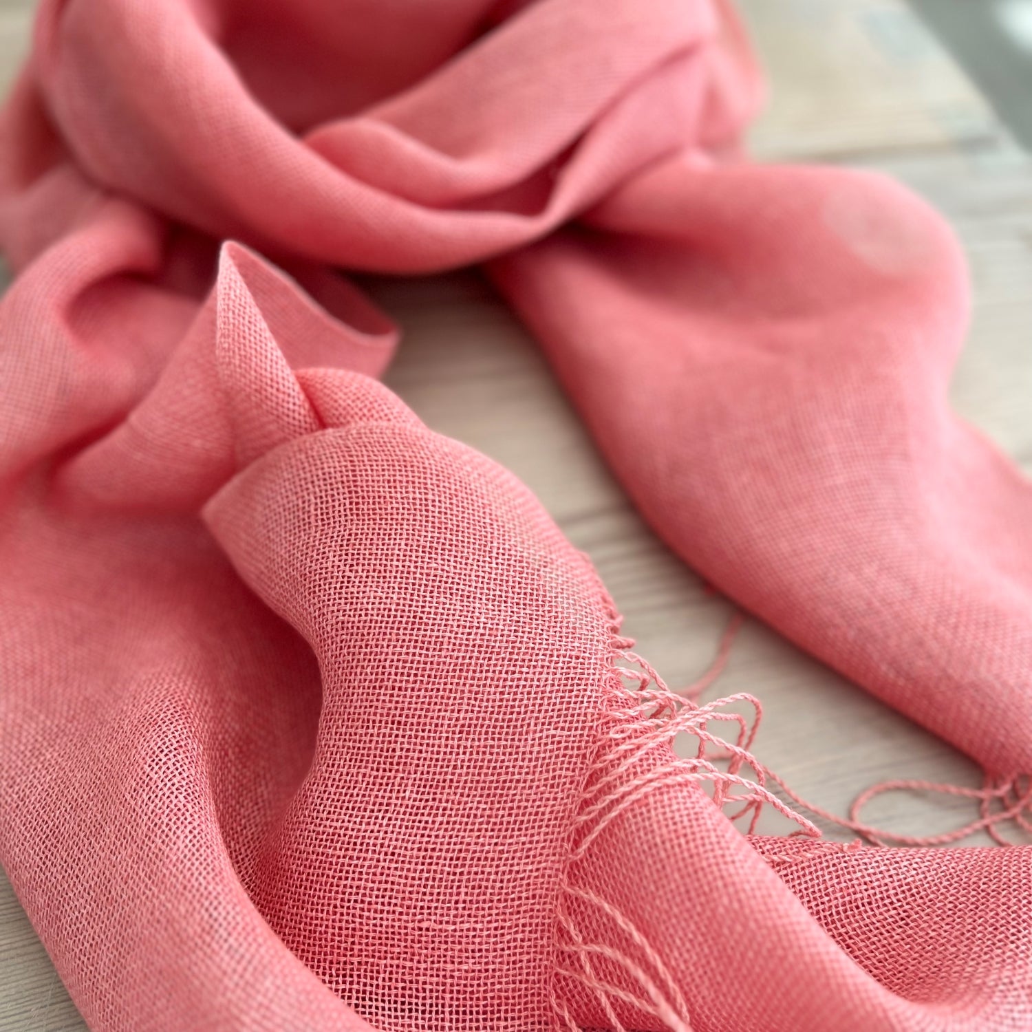 Handwoven Linen scarf Pink Coral 70x220 cm