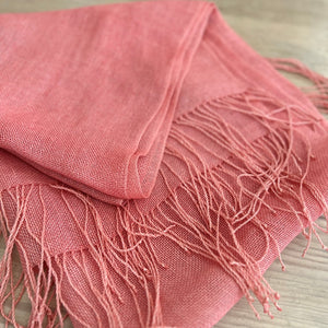 Handwoven Linen scarf Pink Coral 70x220 cm
