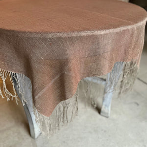 Handwoven linen tablecloth with fringes 120x120 cm in rust