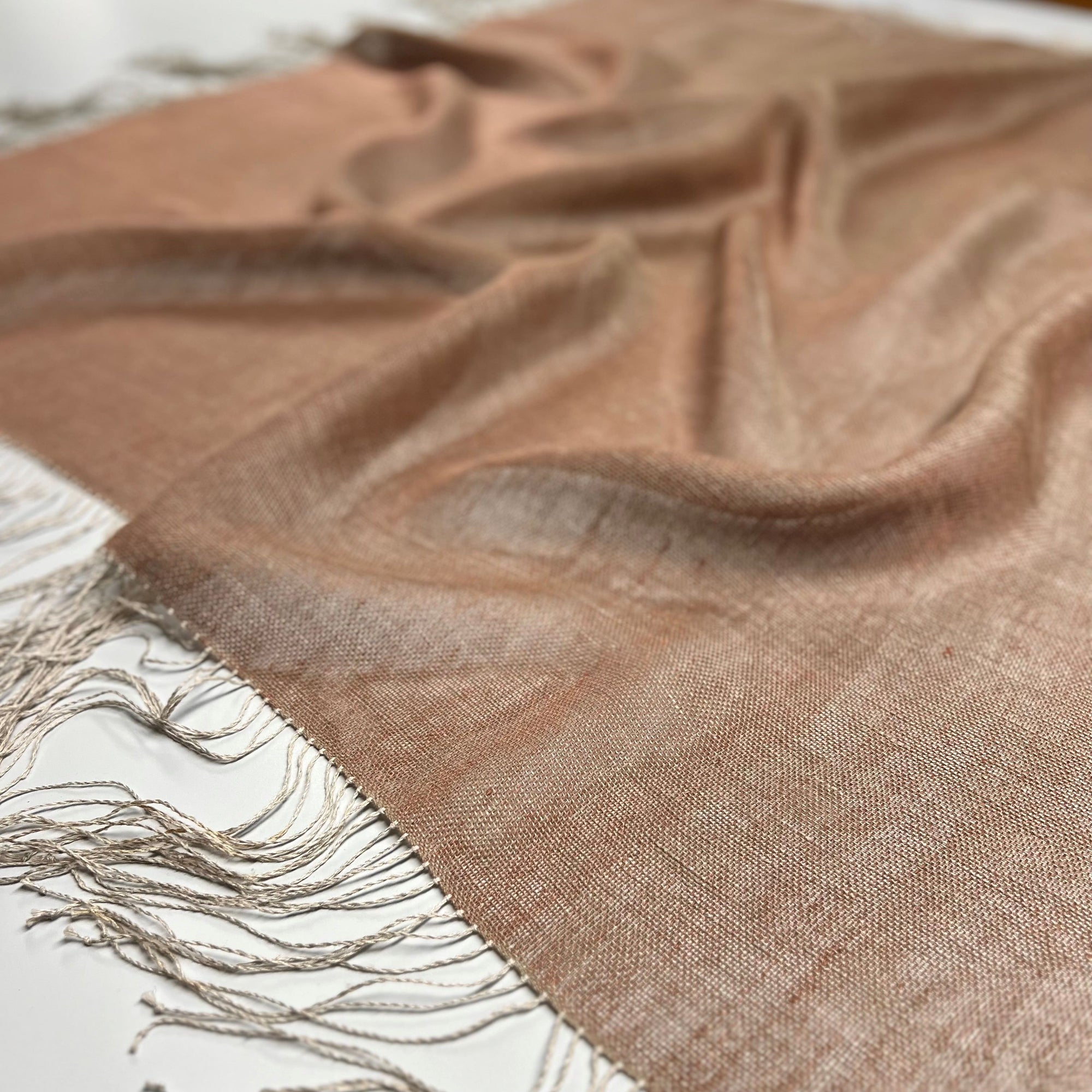 Handwoven linen tablecloth with fringes 120x120 cm in rust