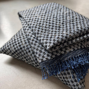 Handwoven Linen wool cushion and blanket Chess 60x60 cm