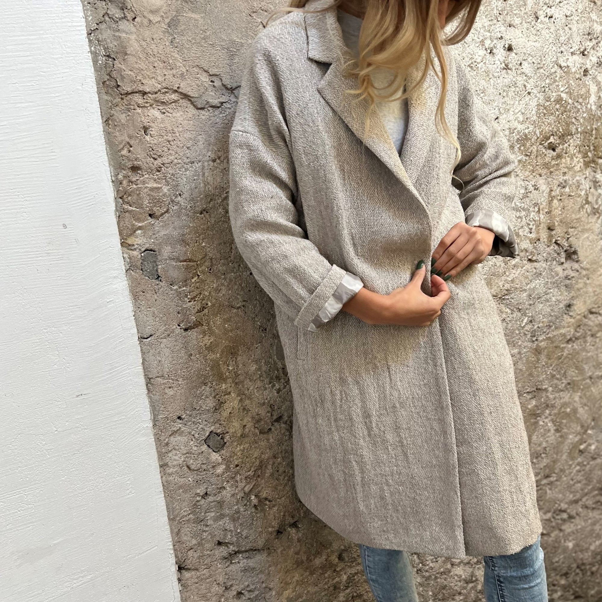 boucle linen coat