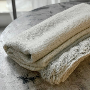 Linen Wool throw Place 95x180cm in white and gray