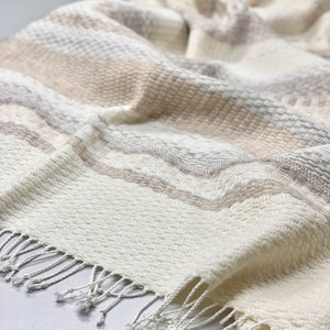 Linen Wool throw Pancho 150x205cm in white, beige and gray