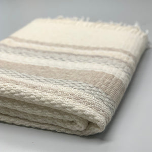 Linen Wool throw Pancho 150x205cm in white, beige and gray