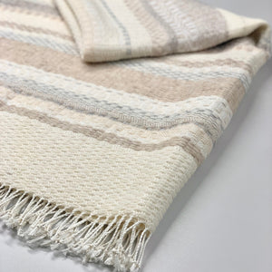 Linen Wool throw Pancho 150x205cm in white, beige and gray