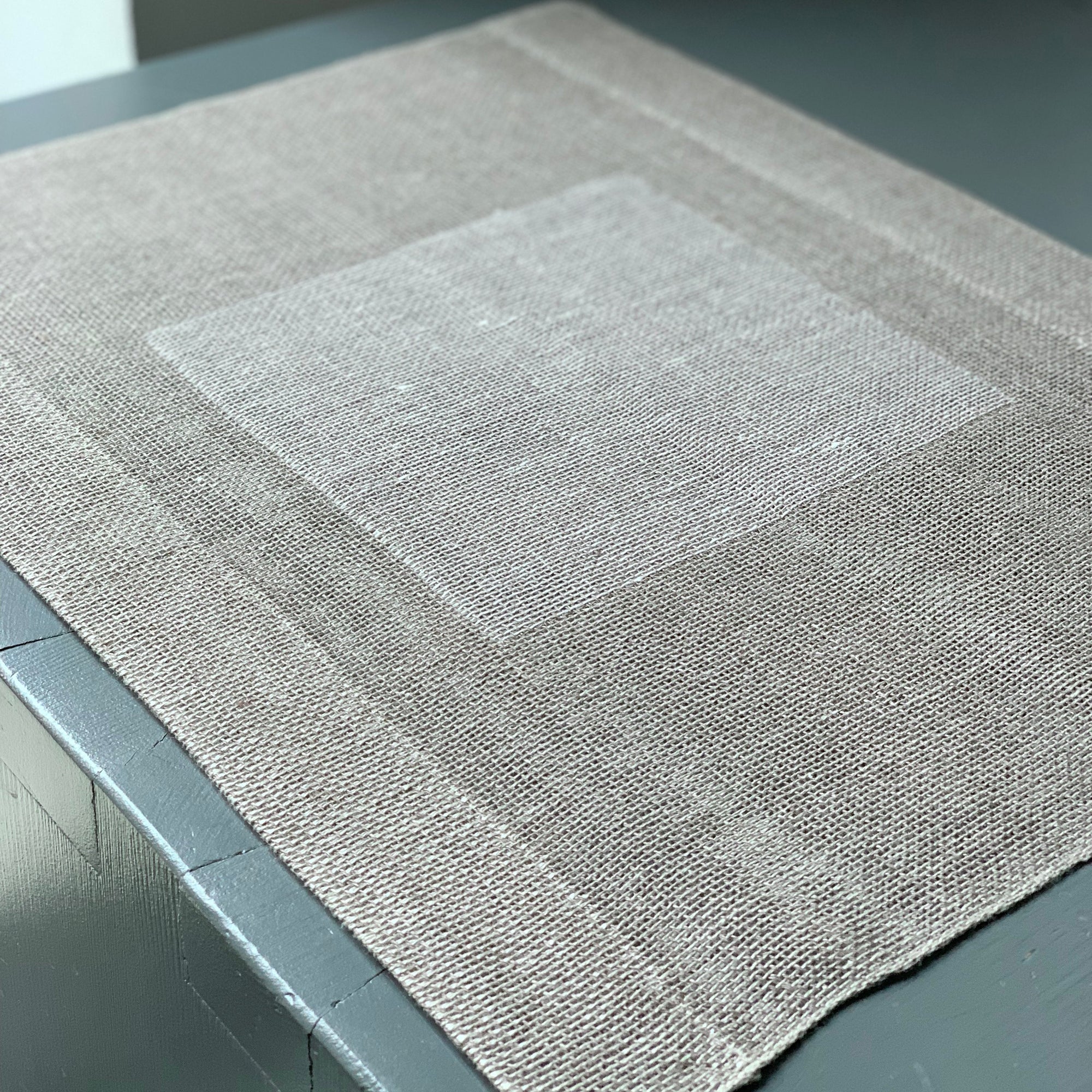 Linen placemat with decoartive square 50x40cm in natural color