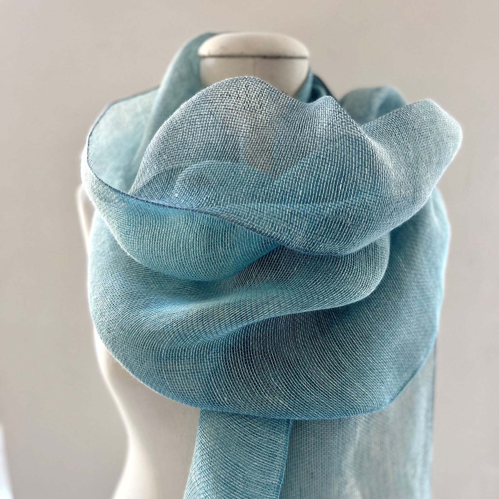 Double layered linen summer scarf in blue or gray 50x200cm