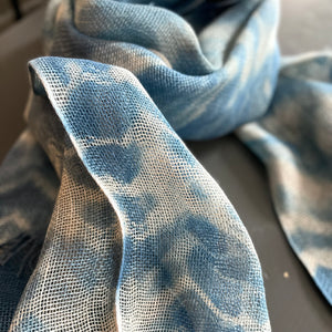 Double layered linen scarf "Waves" in blue 65x200 cm