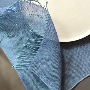 Double layered linen table runner in blue 50x200 cm