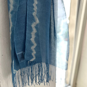 Linen scarf "Waves No 2" in blue 40x200 cm