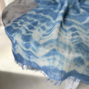 Double layered linen scarf "Waves" in blue 65x200 cm