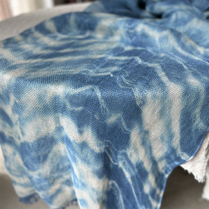 Double layered linen scarf "Waves" in blue 65x200 cm