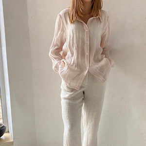 Women's crumpled linen shirt in powder