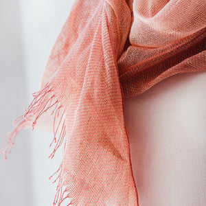 Double woven linen scarf 50x200cm in coral