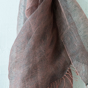 Linen double woven scarf 50x200cm in grey and terracotta