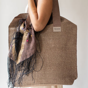 Linen shopper bag in brown 50x50cm