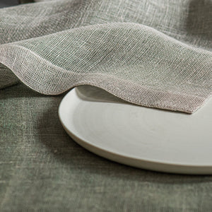 Double woven linen table runner Tinita 45x170cm in light green and natural