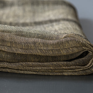 Linen tablecloth Inita 160x260cm with stripes in light mustard and anthracite
